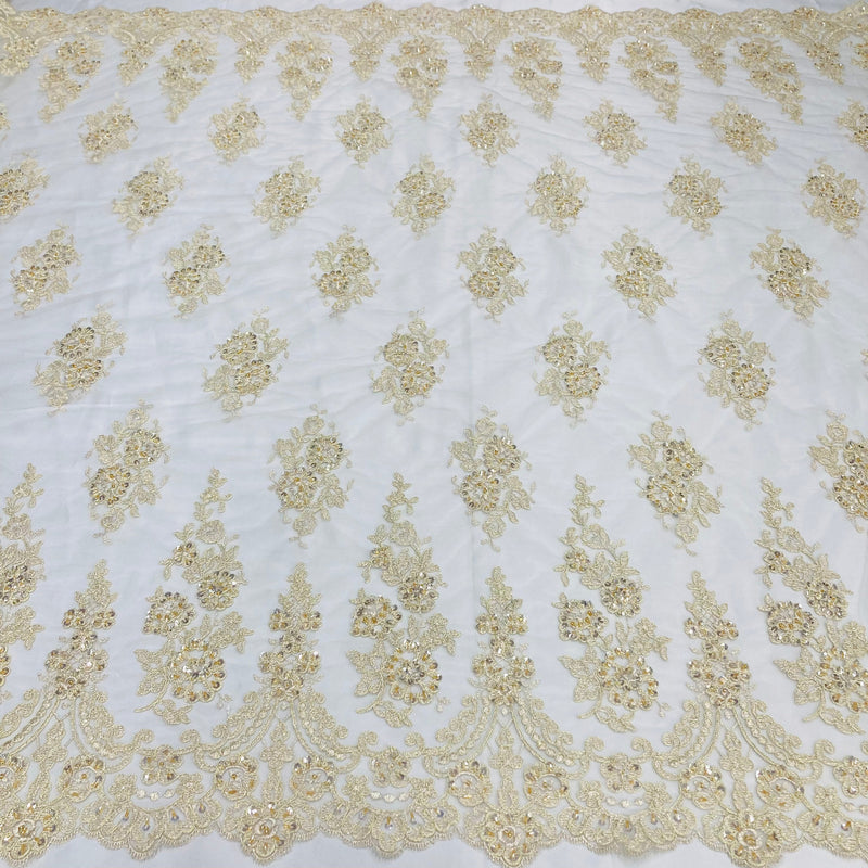 Beaded & Corded Lace Fabric Embroidered on 100% Polyester Net Mesh | Lace USA - 96784W-BP