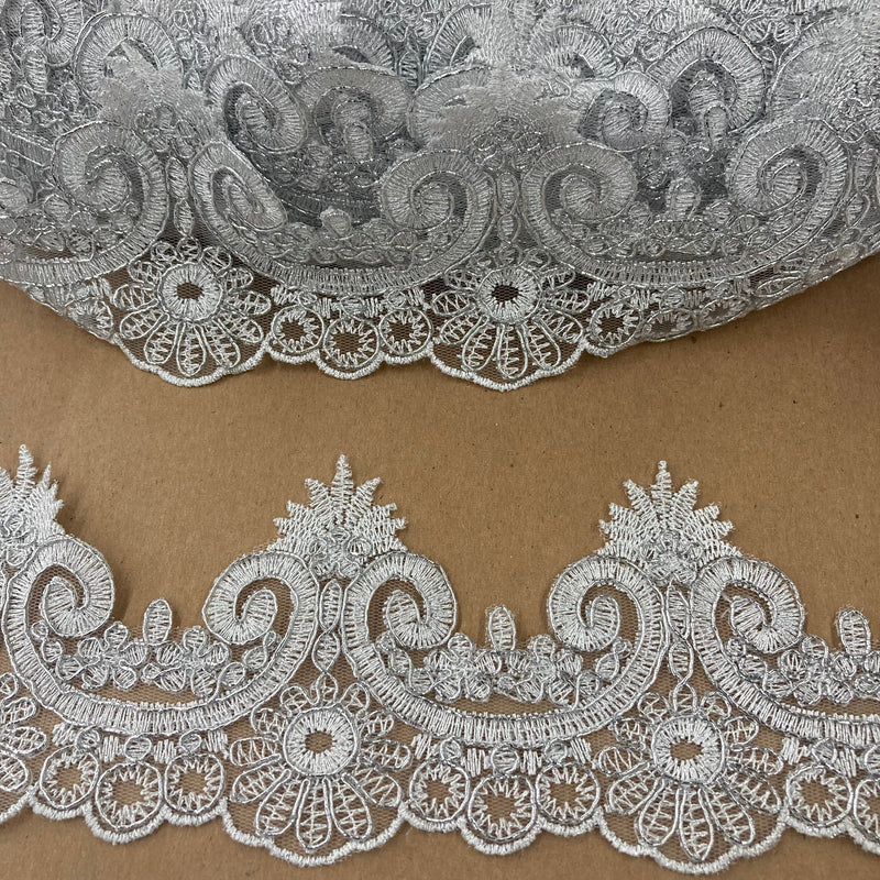 Corded Lace Trimming Embroidered on 100% Polyester Net Mesh | Lace USA - 97120W