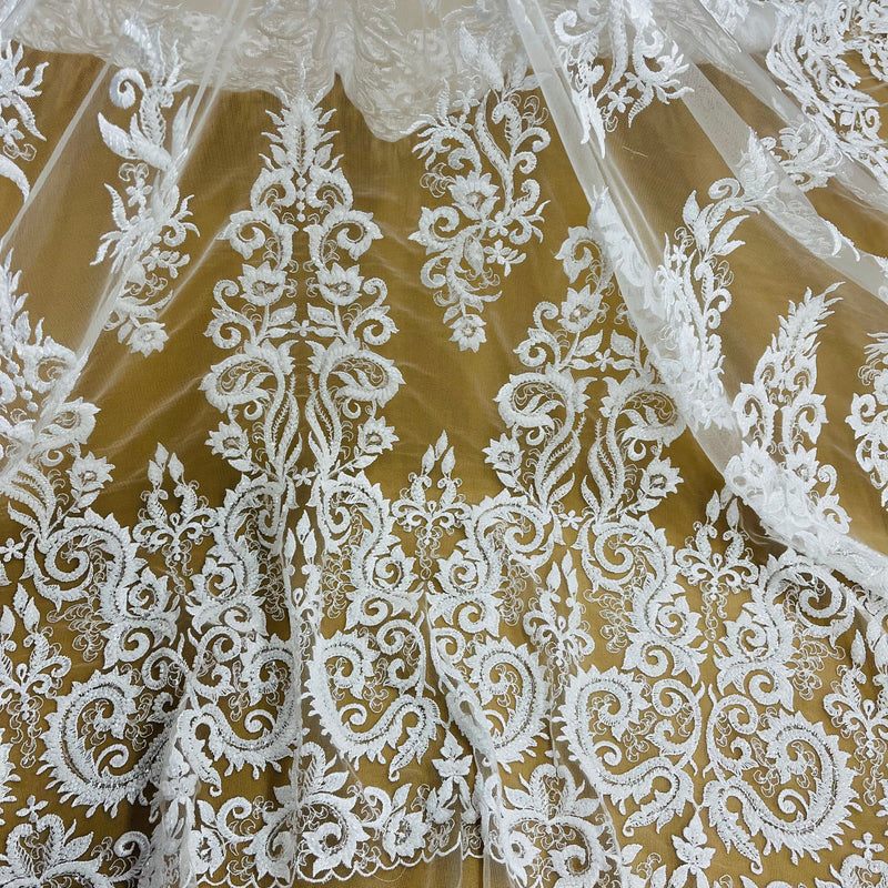 Beaded Lace Fabric Embroidered on 100% Polyester Net Mesh | Lace USA - GD-13315
