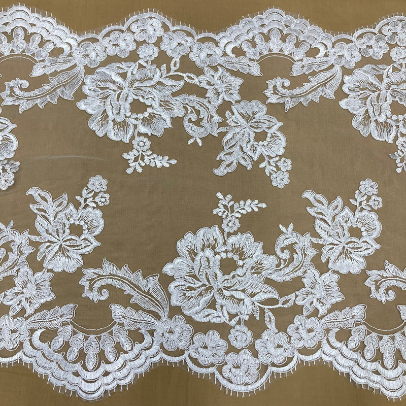 Double Sided Floral Lace Trimming Corded Embroidered on 100% Poly. Net Mesh | Lace USA - 97129W/2