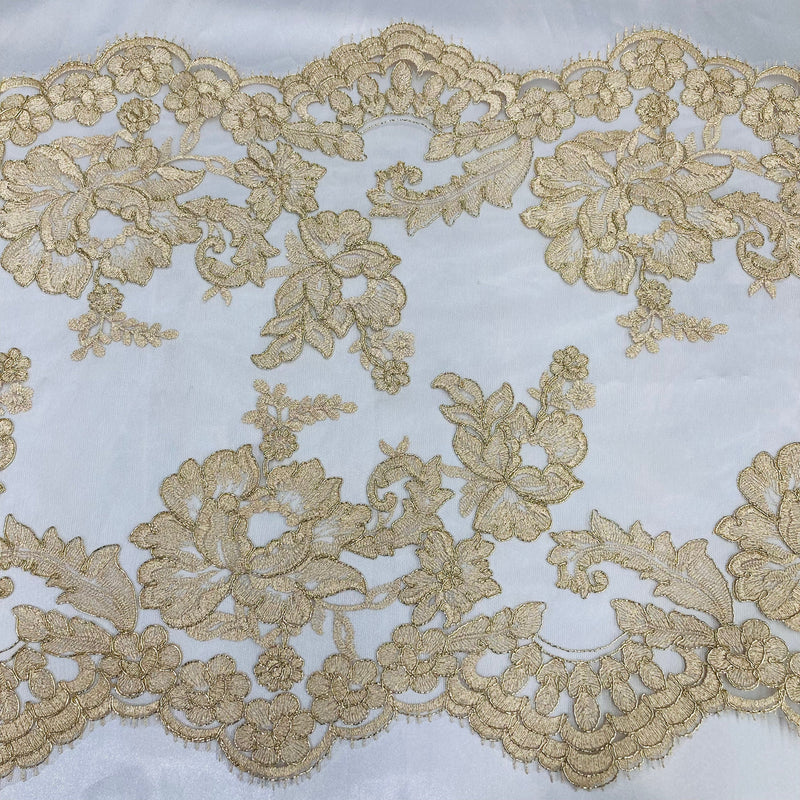 Double Sided Floral Lace Trimming Corded Embroidered on 100% Poly. Net Mesh | Lace USA - 97129W/2