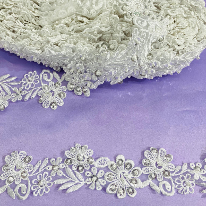 Beaded Lace Trimming Embroidered on 100% Polyester Organza | Lace USA - 890451N-BP