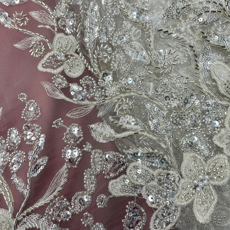 Beaded Lace Fabric Embroidered on 100% Polyester Net Mesh | Lace USA - GD-220703