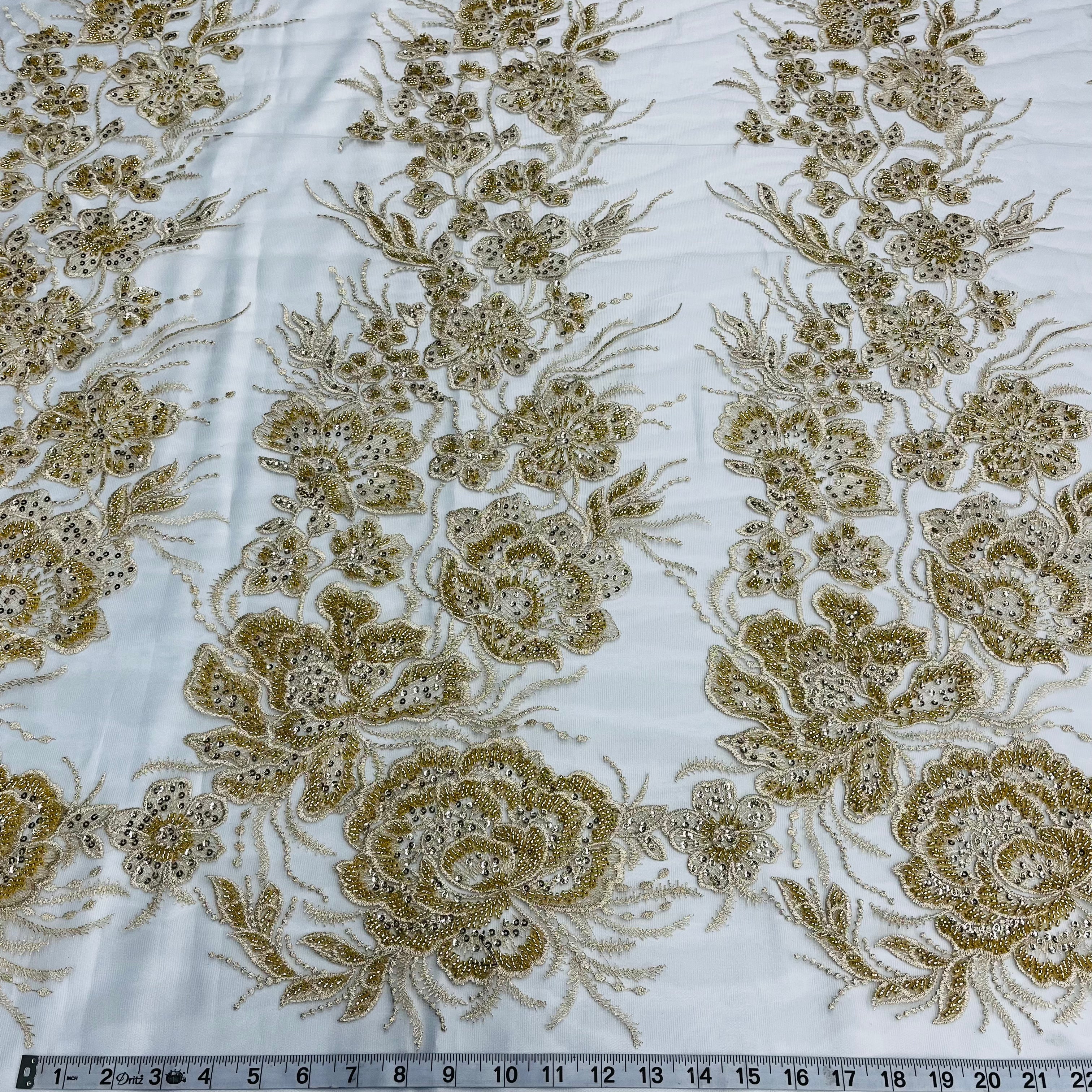 Beaded Lace Fabric Embroidered on 100% Polyester Net Mesh | Lace USA - GD-67313