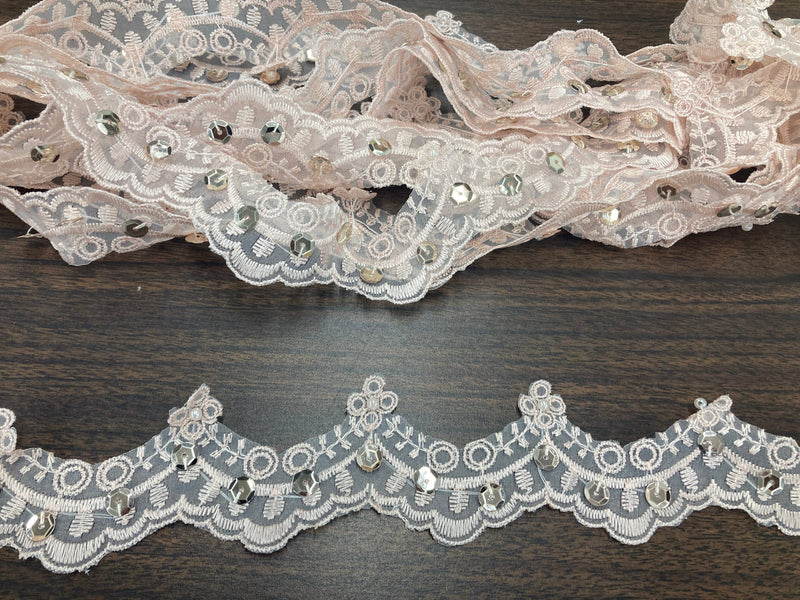 Beaded Lace Trimming Embroidered on 100% Polyester Organza | Lace USA - KZ-49