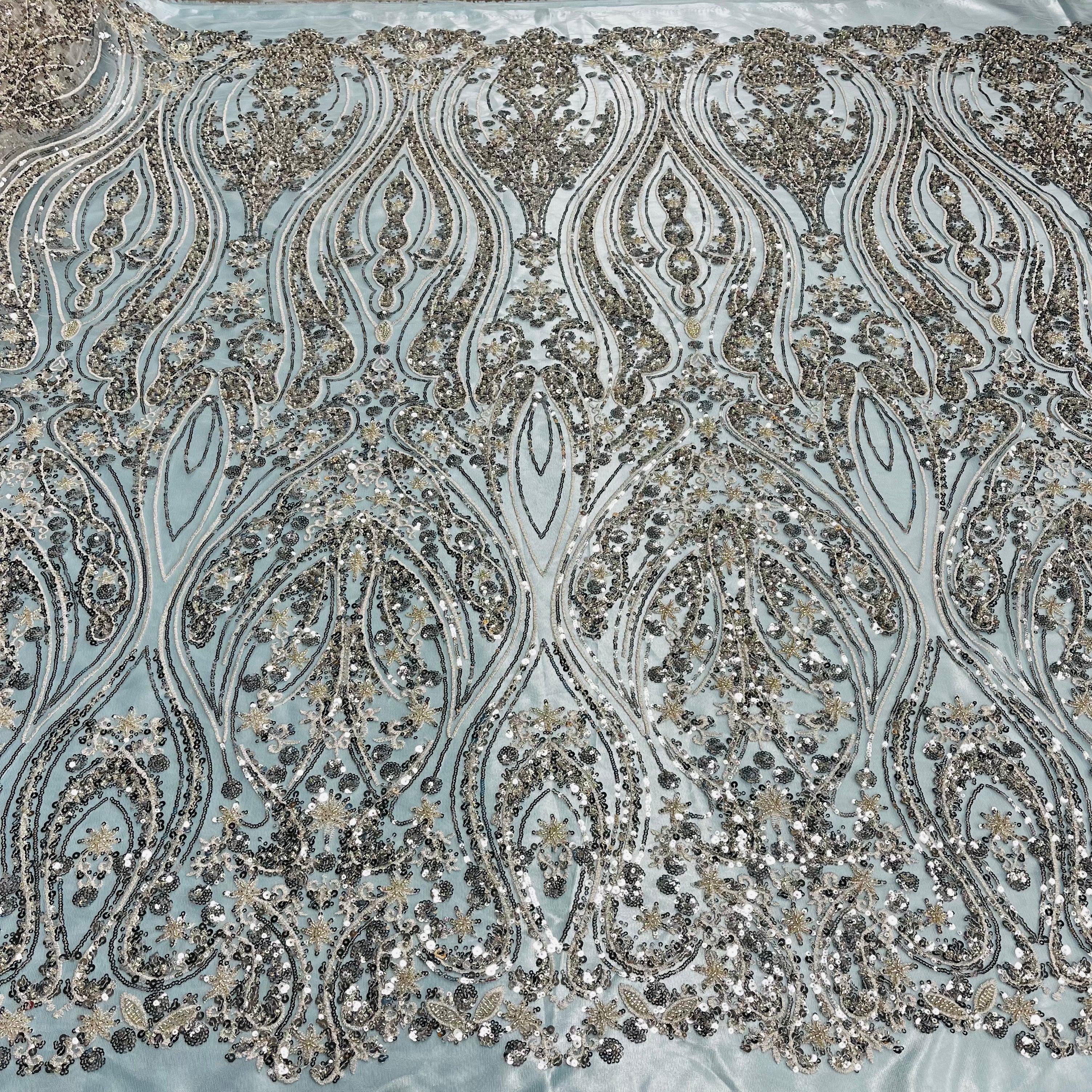 Beaded Lace Fabric Embroidered on 100% Polyester Net Mesh | Lace USA - GD-13010