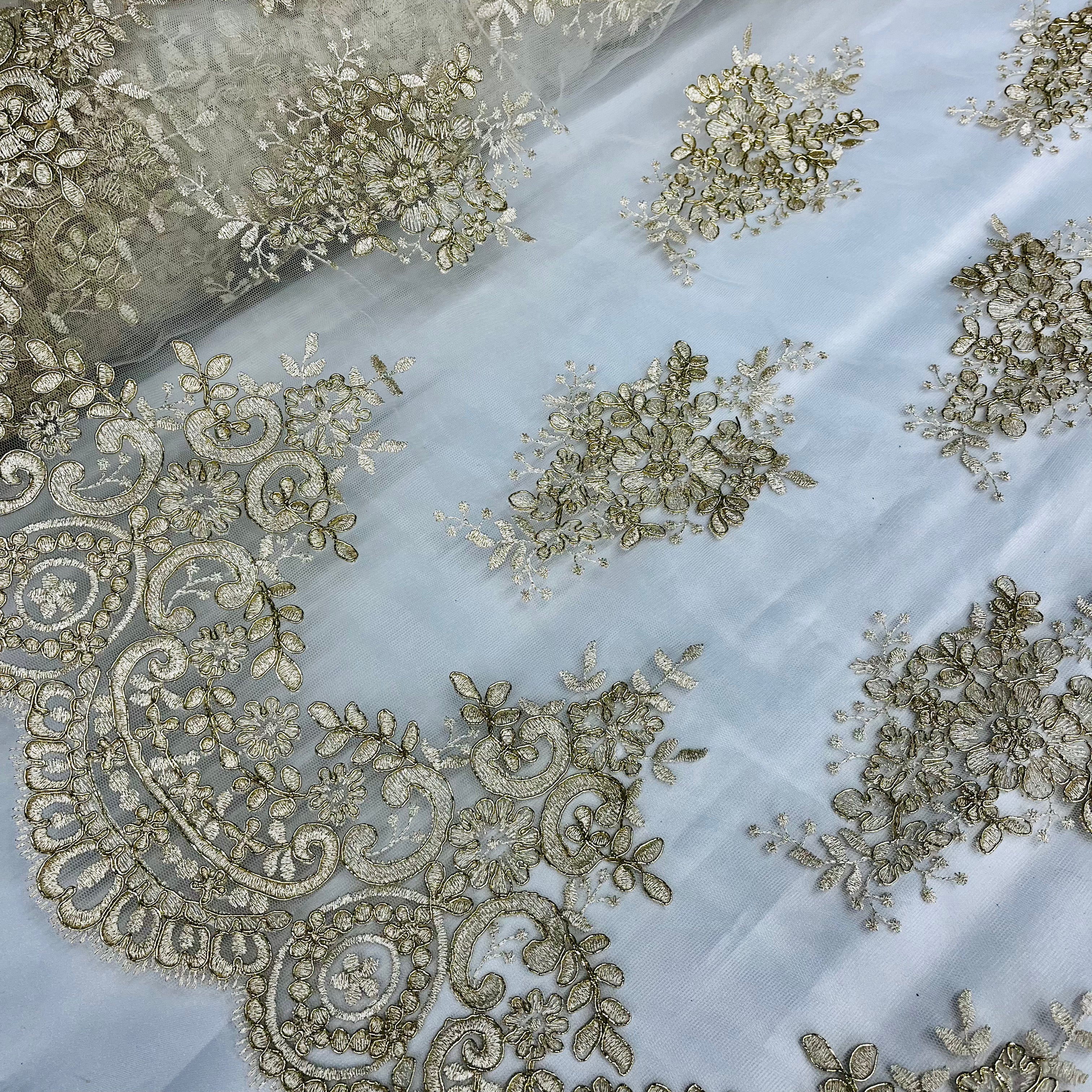 Corded Bridal Lace Fabric Embroidered on 100% Polyester Net Mesh | Lace USA - 97019W