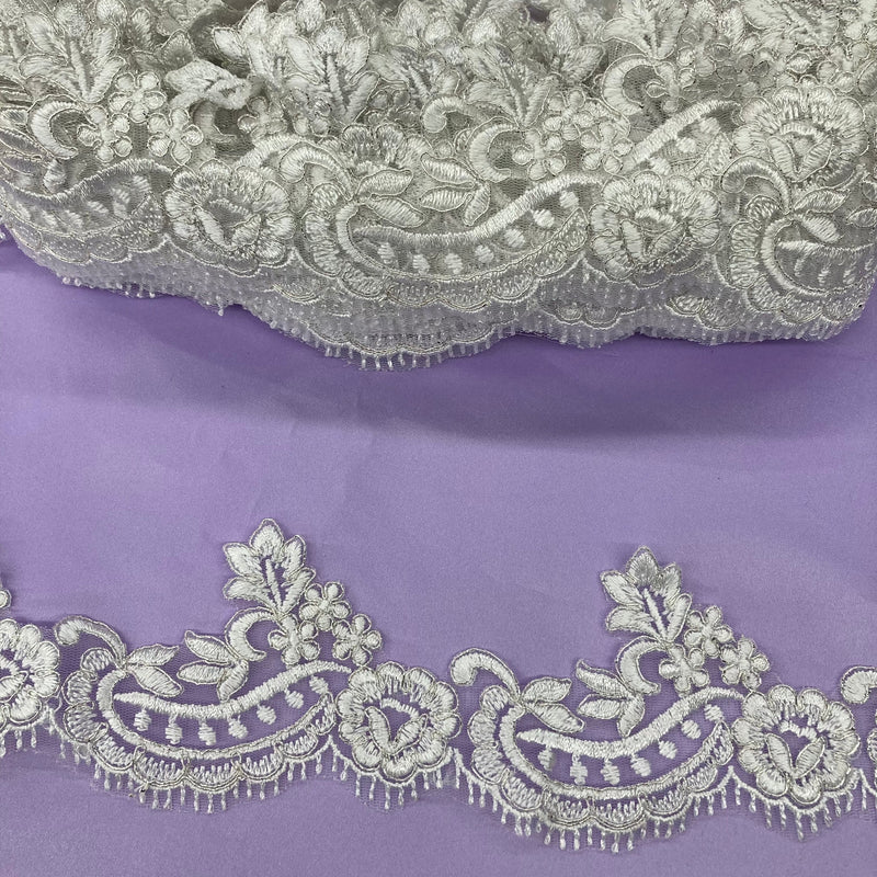 Corded Lace Trimming Embroidered on 100% Polyester Net Mesh | Lace USA - 95375W/1