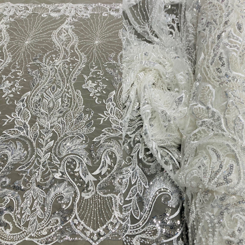 Beaded Lace Fabric Embroidered on 100% Polyester Net Mesh | Lace USA - GD-210902