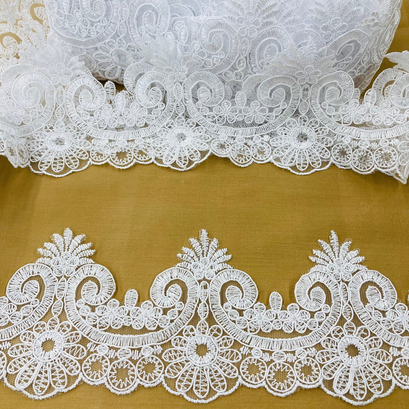 Corded Lace Trimming Embroidered on 100% Polyester Net Mesh | Lace USA - 97120W