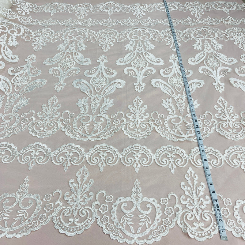 Corded Bridal Lace Fabric Embroidered on 100% Polyester Net Mesh | Lace USA - 97068W