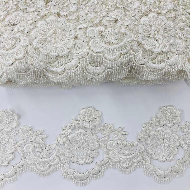 Corded Lace Trimming Embroidered on 100% Polyester Net Mesh | Lace USA - 95356W/1