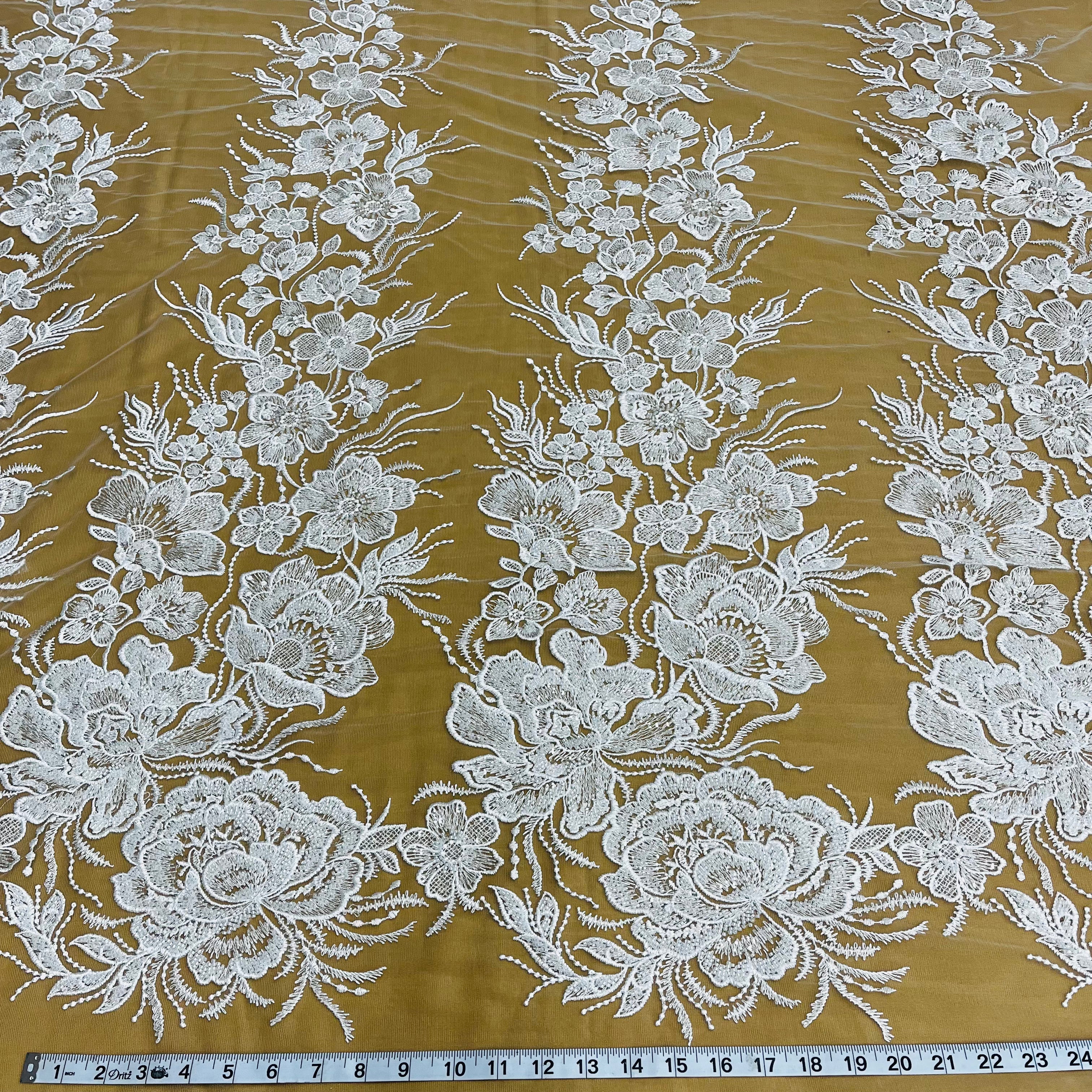 Beaded Lace Fabric Embroidered on 100% Polyester Net Mesh | Lace USA - GD-67313