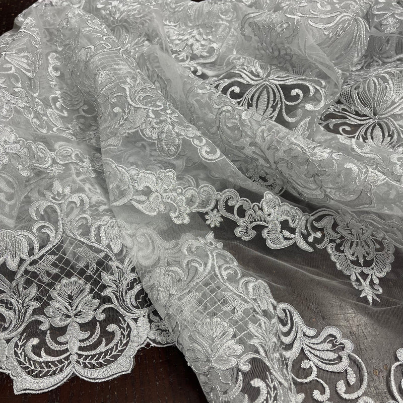 Corded Bridal Lace Fabric Embroidered on 100% Polyester Net Mesh | Lace USA - 97070W