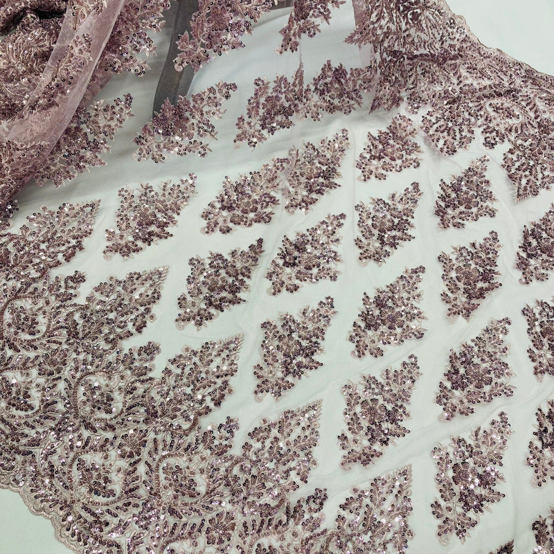 Beaded Lace Fabric Embroidered on 100% Polyester Net Mesh | Lace USA - GD-824