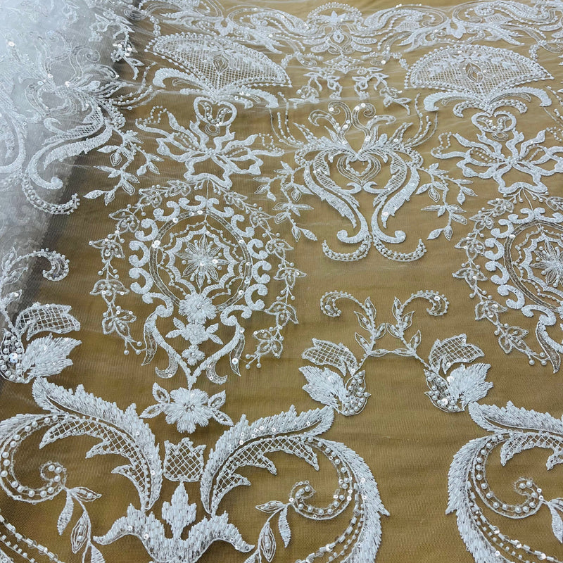 Beaded Lace Fabric Embroidered on 100% Polyester Net Mesh | Lace USA - GD-220707