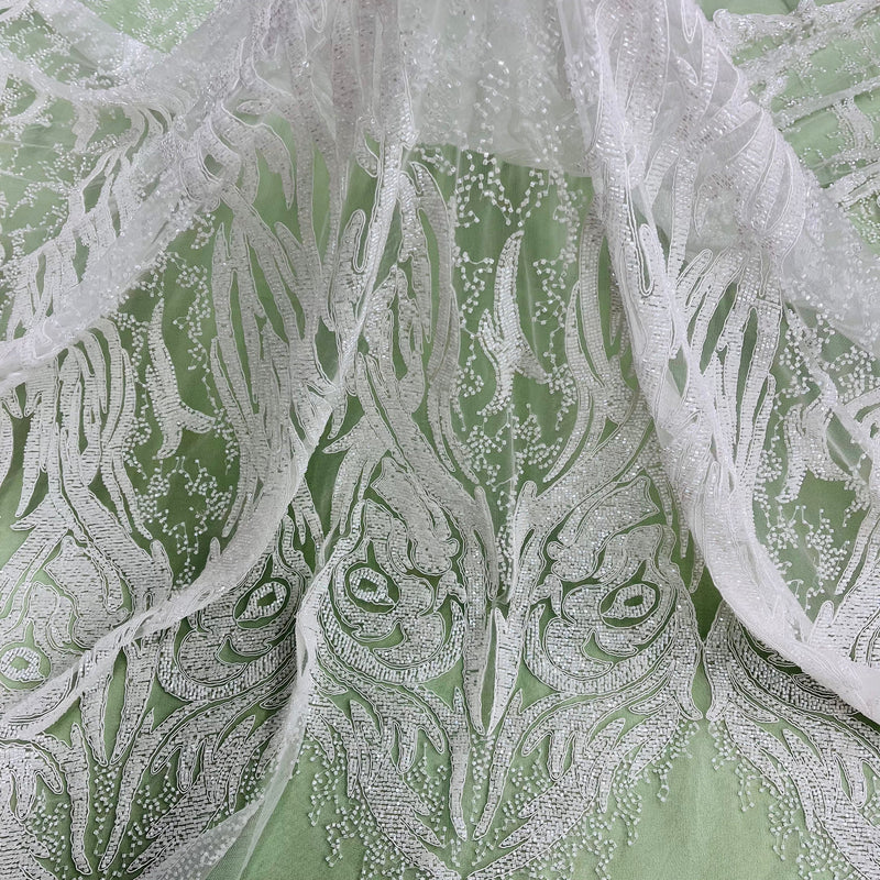 Beaded & Corded Bridal Lace Fabric Embroidered on 100% Polyester Net Mesh | Lace USA -GD-12622