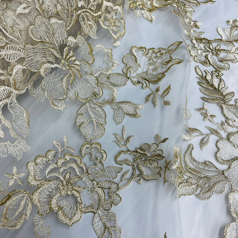 Corded Bridal Lace Fabric Embroidered on 100% Polyester Net Mesh | Lace USA - 97126W