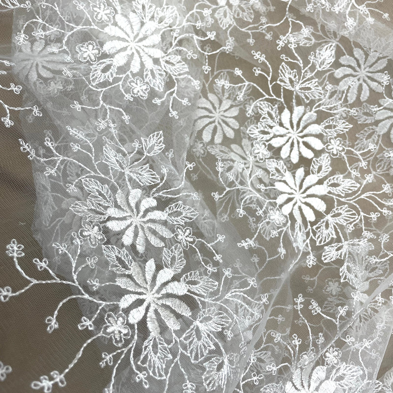 Floral Lace Fabric Embroidered on 100% Polyester Net Mesh | Lace USA - 41976W