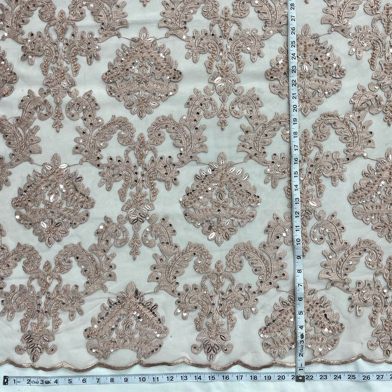 Beaded Lace Fabric Embroidered on 100% Polyester Net Mesh | Lace USA - GD-262