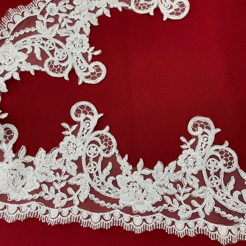 Beaded & Corded Lace Trimming Embroidered on 100% Polyester Net Mesh | Lace USA - 96435W-HB