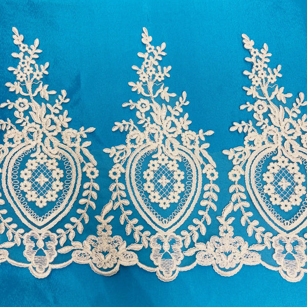 Corded Lace Trimming Embroidered on 100% Polyester Net Mesh | Lace USA - 73016W