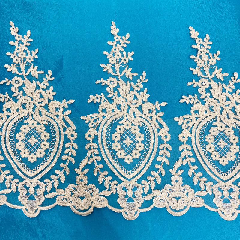 Corded Lace Trimming Embroidered on 100% Polyester Net Mesh | Lace USA - 73016W