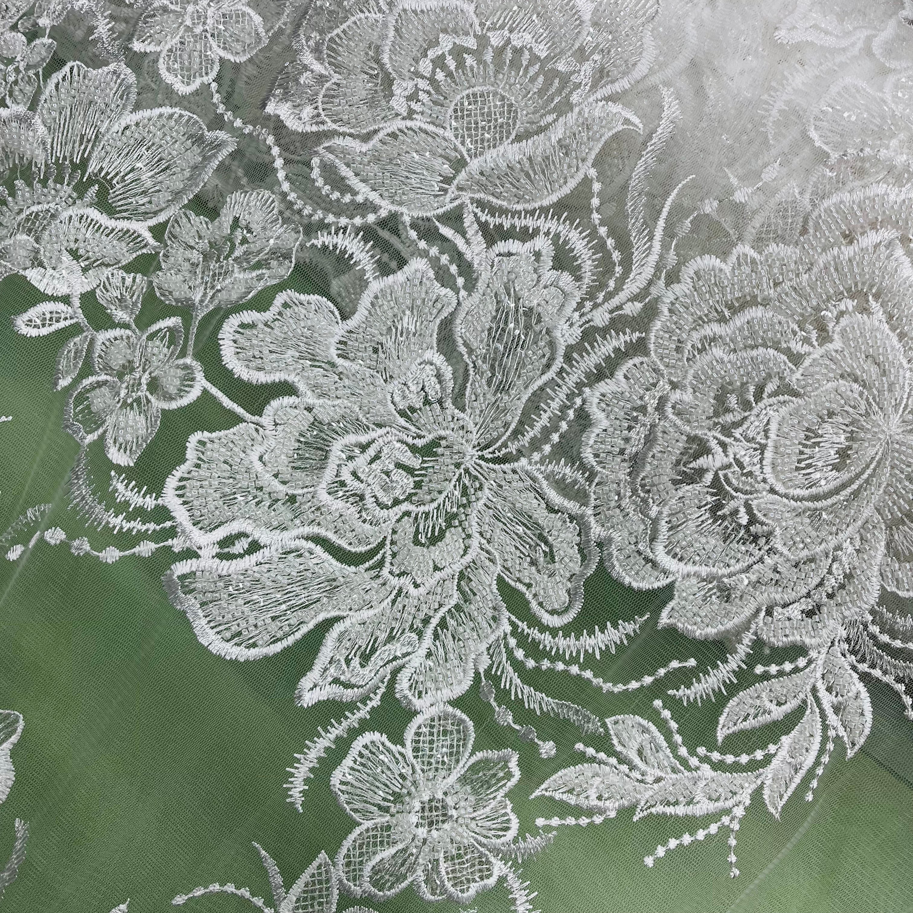 Beaded Lace Fabric Embroidered on 100% Polyester Net Mesh | Lace USA - GD-67313