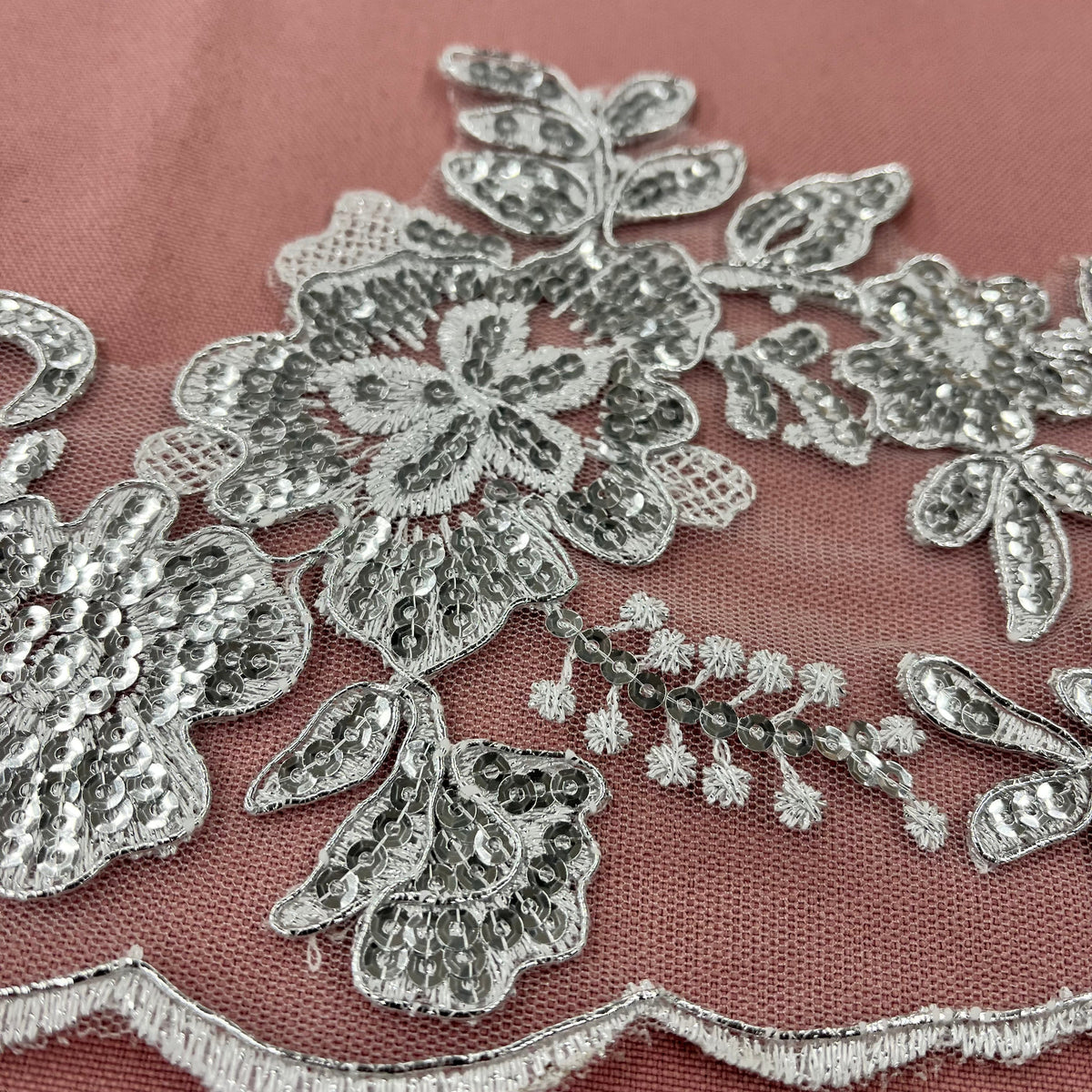 Beaded & Corded Floral Lace Trimming Embroidered on 100% Polyester Net Mesh | Lace USA - 97217W-SB