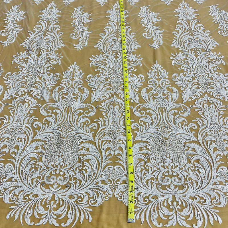 Beaded Lace Fabric Embroidered on 100% Polyester Net Mesh | Lace USA - GD-13267