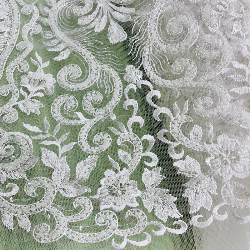 Beaded Lace Fabric Embroidered on 100% Polyester Net Mesh | Lace USA - GD-12152