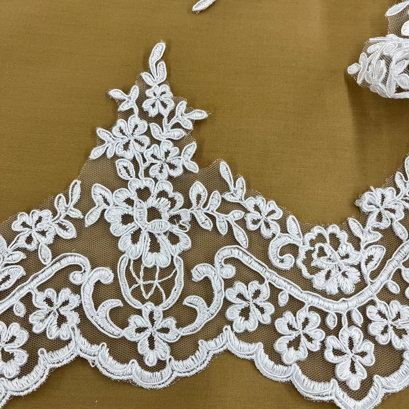 Corded Lace Trimming Embroidered on 100% Polyester Net Mesh | Lace USA - 96216W