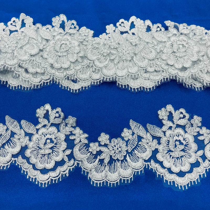 Corded Lace Trimming Embroidered on 100% Polyester Net Mesh | Lace USA - 95377W/1