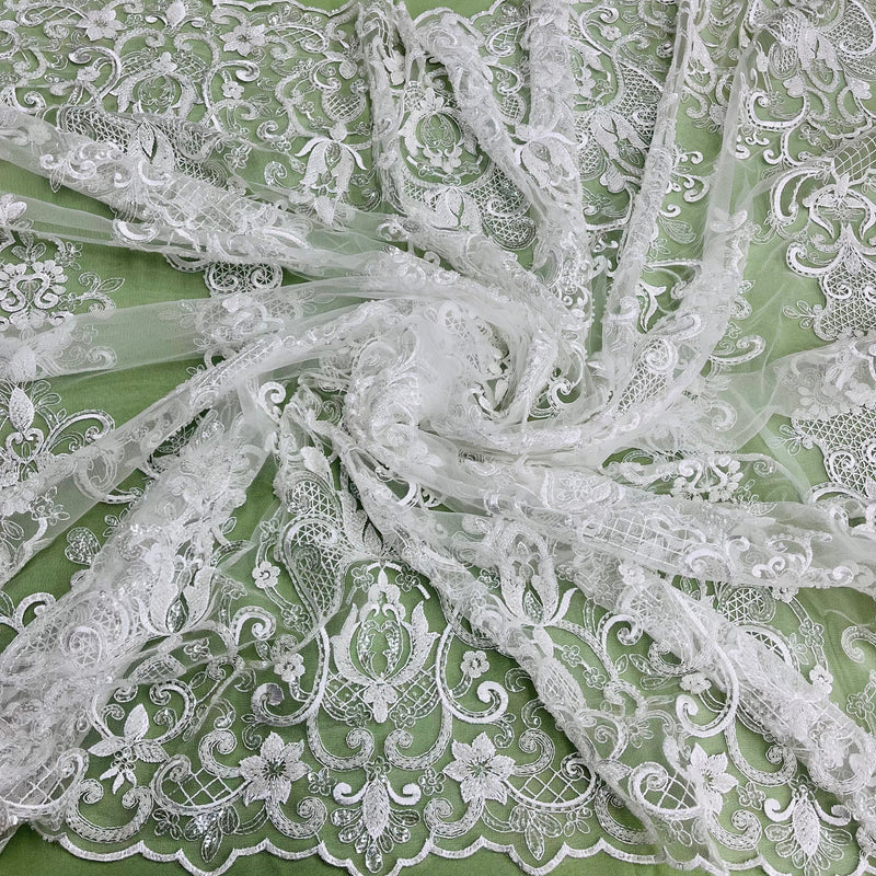 Beaded & Sequined Lace Fabric Embroidered on 100% Polyester Net Mesh | Lace USA - GD-12815