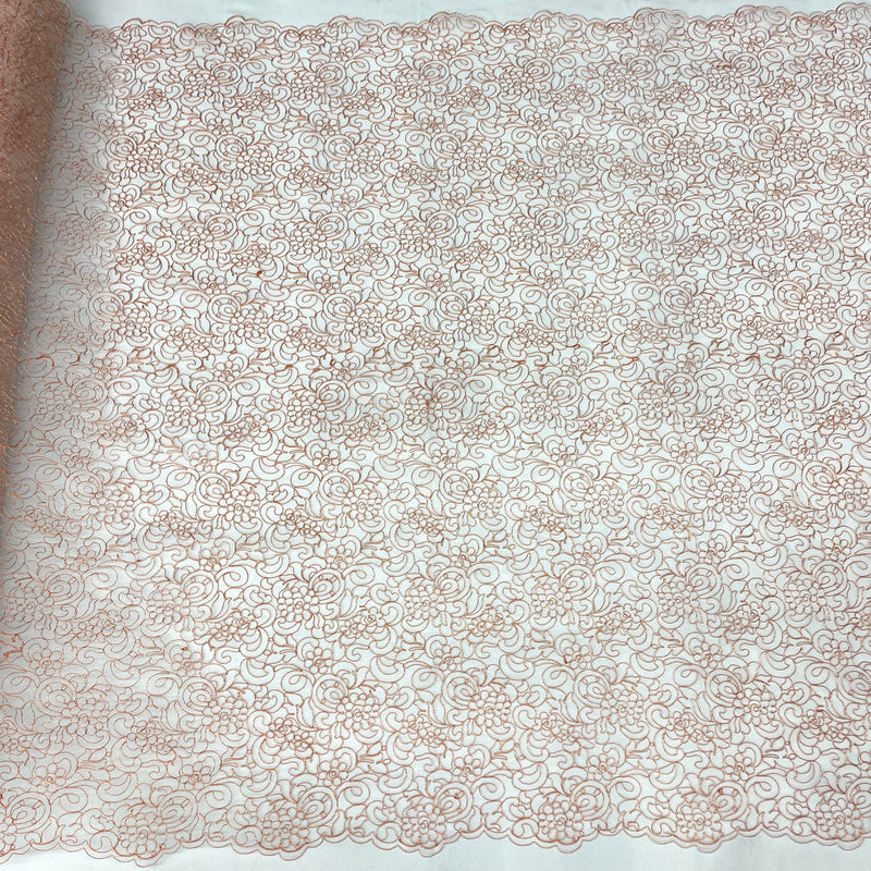 Corded Bridal Lace Fabric Embroidered on 100% Polyester Net Mesh | Lace USA - 90938W