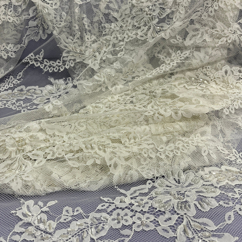 Beaded Chantilly Embroidered Lace Fabric with Eyelash Scallop | Spandex Palace - GD-316