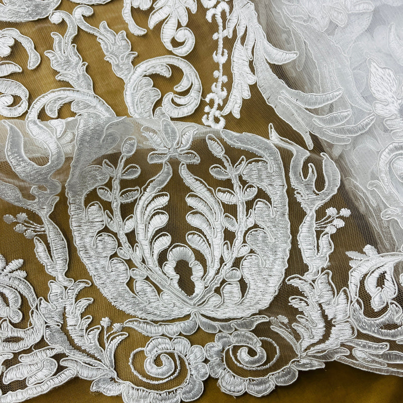 Corded Bridal Lace Fabric Embroidered on 100% Polyester Net Mesh | Lace USA - 97087W