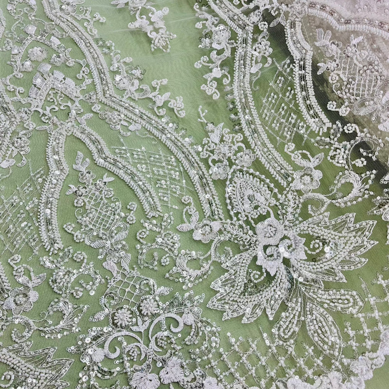 Beaded Lace Fabric Embroidered on 100% Polyester Net Mesh | Lace USA - GD-227239