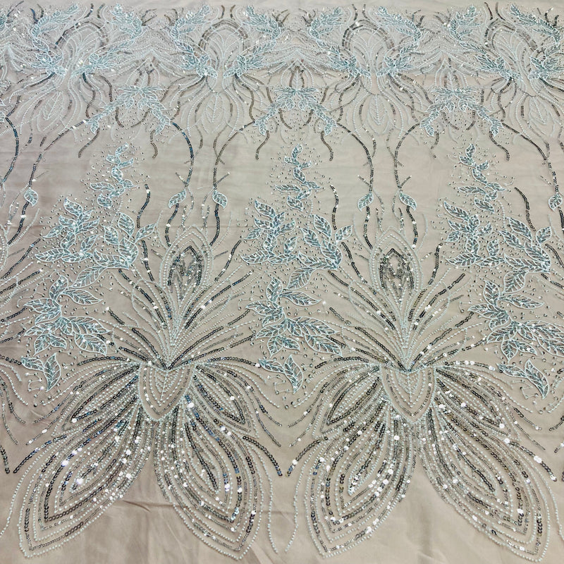 Beaded Lace Fabric Embroidered on 100% Polyester Net Mesh | Lace USA - GD-2918