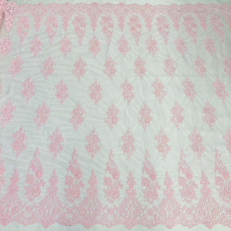 Beaded & Corded Lace Fabric Embroidered on 100% Polyester Net Mesh | Lace USA - 96784W-BP