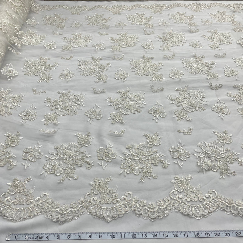 Beaded Lace Fabric Embroidered on 100% Polyester Net Mesh | Lace USA - 97076WA-BP