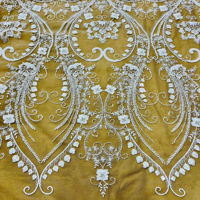 Beaded Lace Fabric Embroidered on 100% Polyester Net Mesh | Lace USA - GD-220702