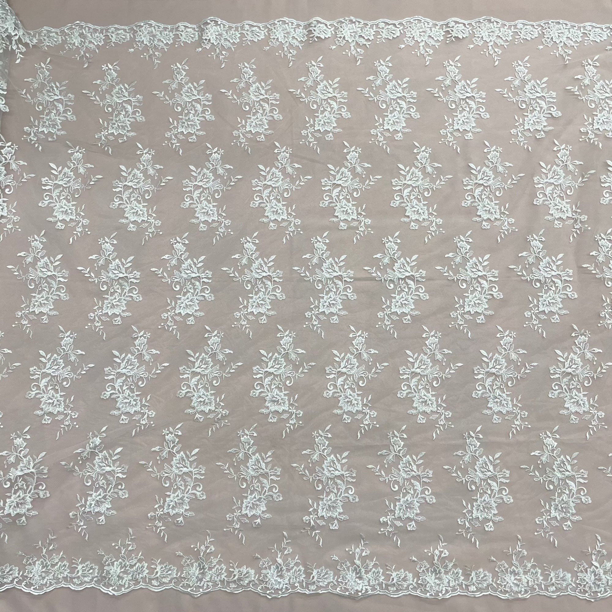 Corded Floral Lace Fabric with Scalloped Edges – Bridal & Dress Lace | Lace USA - 97154W