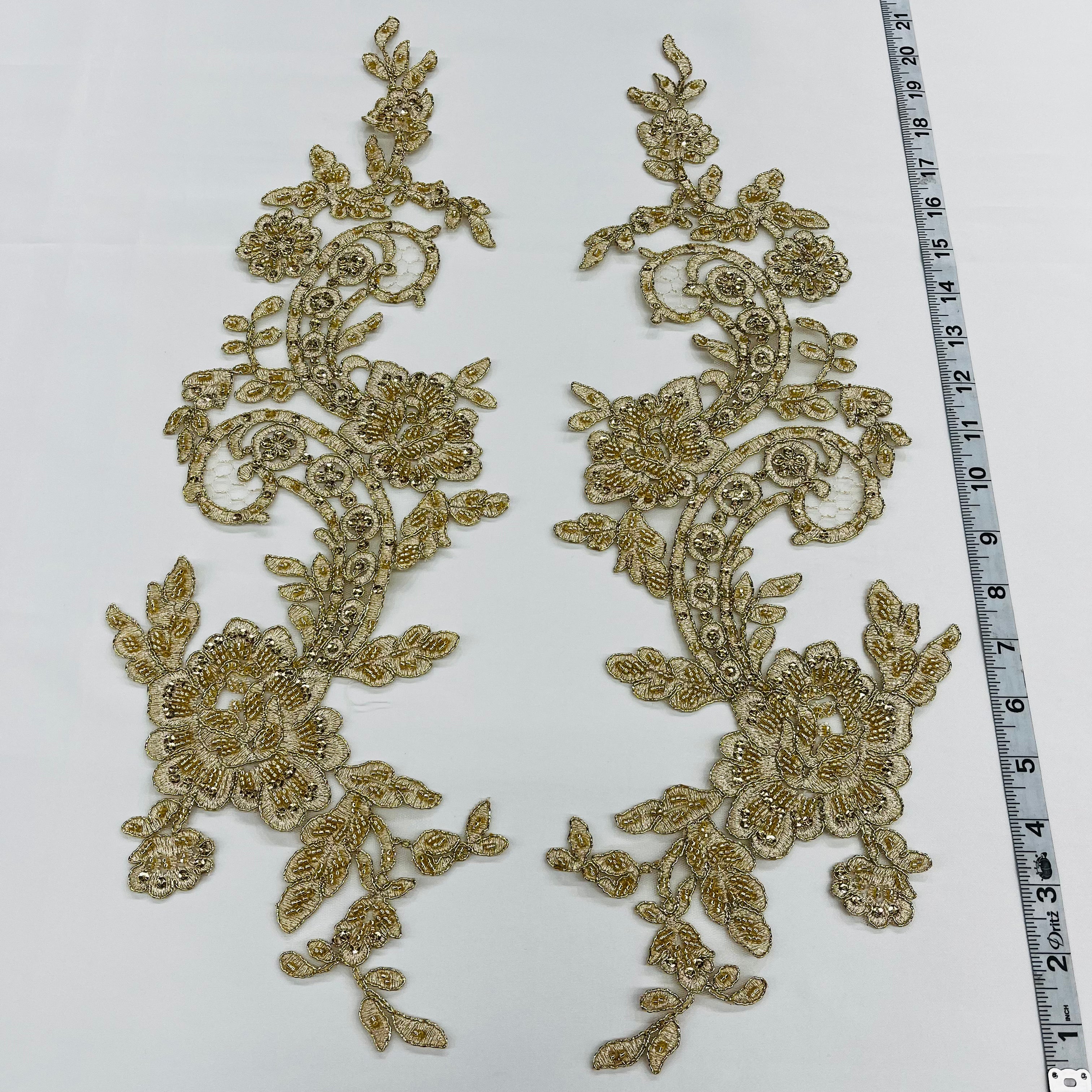 Beaded & Corded Floral Lace Applique for Bridal & Quinceañera Dresses | Lace USA - 96434W-HB