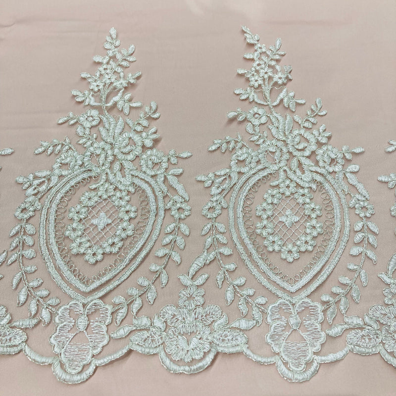 Corded Lace Trimming Embroidered on 100% Polyester Net Mesh | Lace USA - 73016W