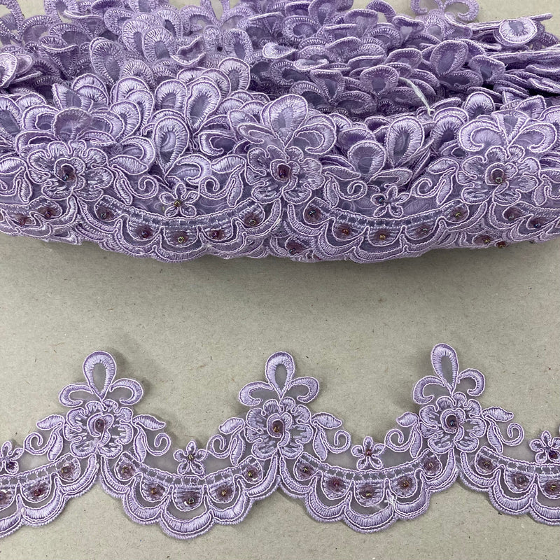 Beaded Lace Trimming Embroidered on 100% Polyester Organza | Lace USA - 95456N-BP