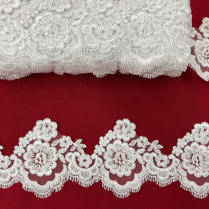 Corded Lace Trimming Embroidered on 100% Polyester Net Mesh | Lace USA - 95356W/1