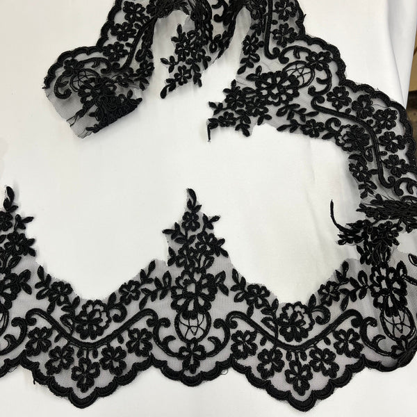 Corded Lace Trimming Embroidered on 100% Polyester Net Mesh | Lace USA - 96216W