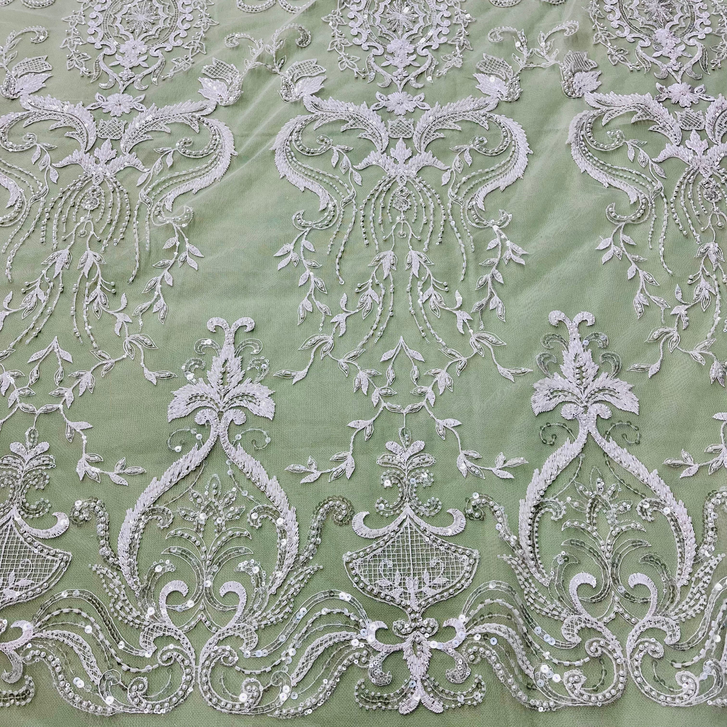 Beaded Lace Fabric Embroidered on 100% Polyester Net Mesh | Lace USA - GD-220707