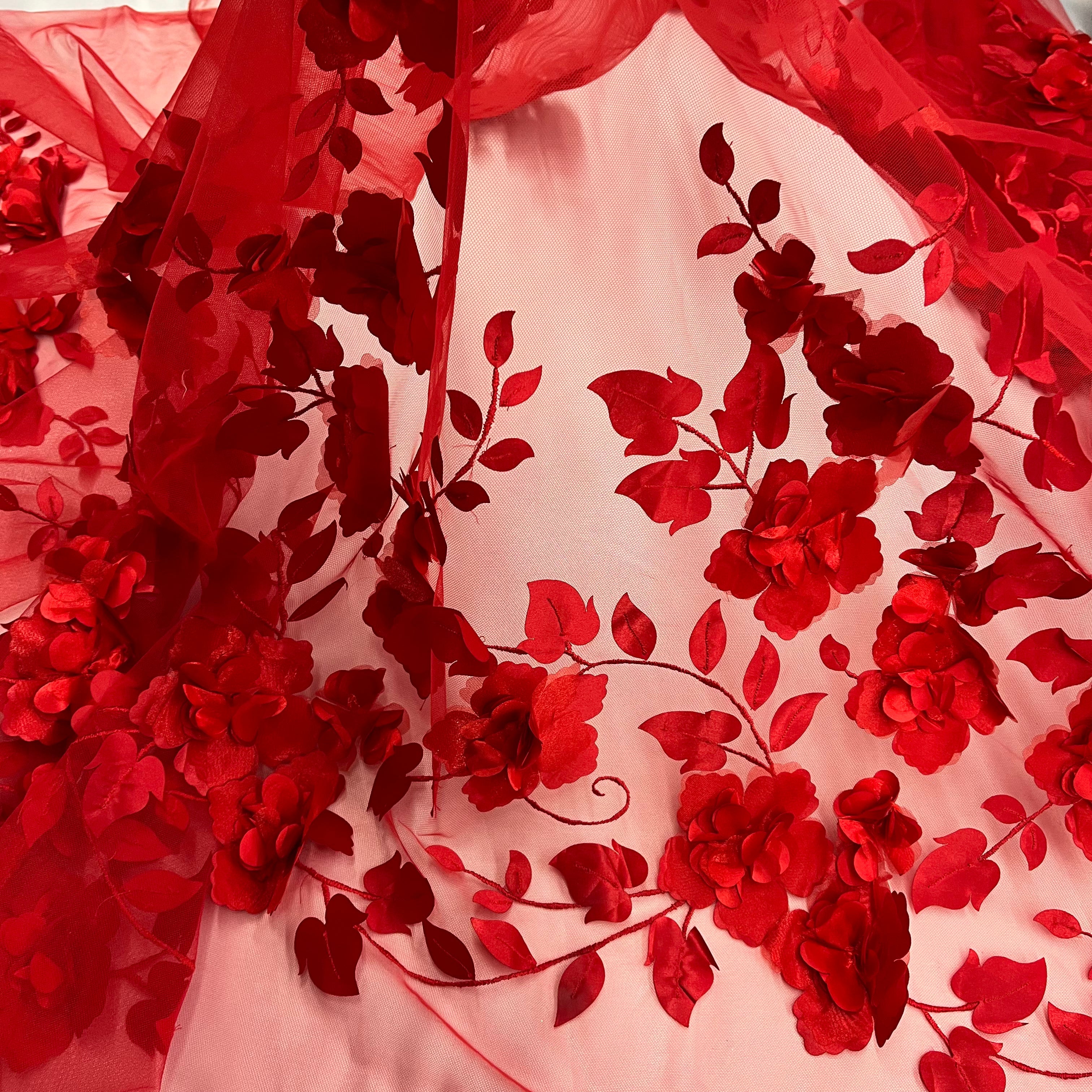 3D Floral Lace Fabric Embroidered on 100% Polyester Soft Tulle Net Mesh | Lace USA - GD-010